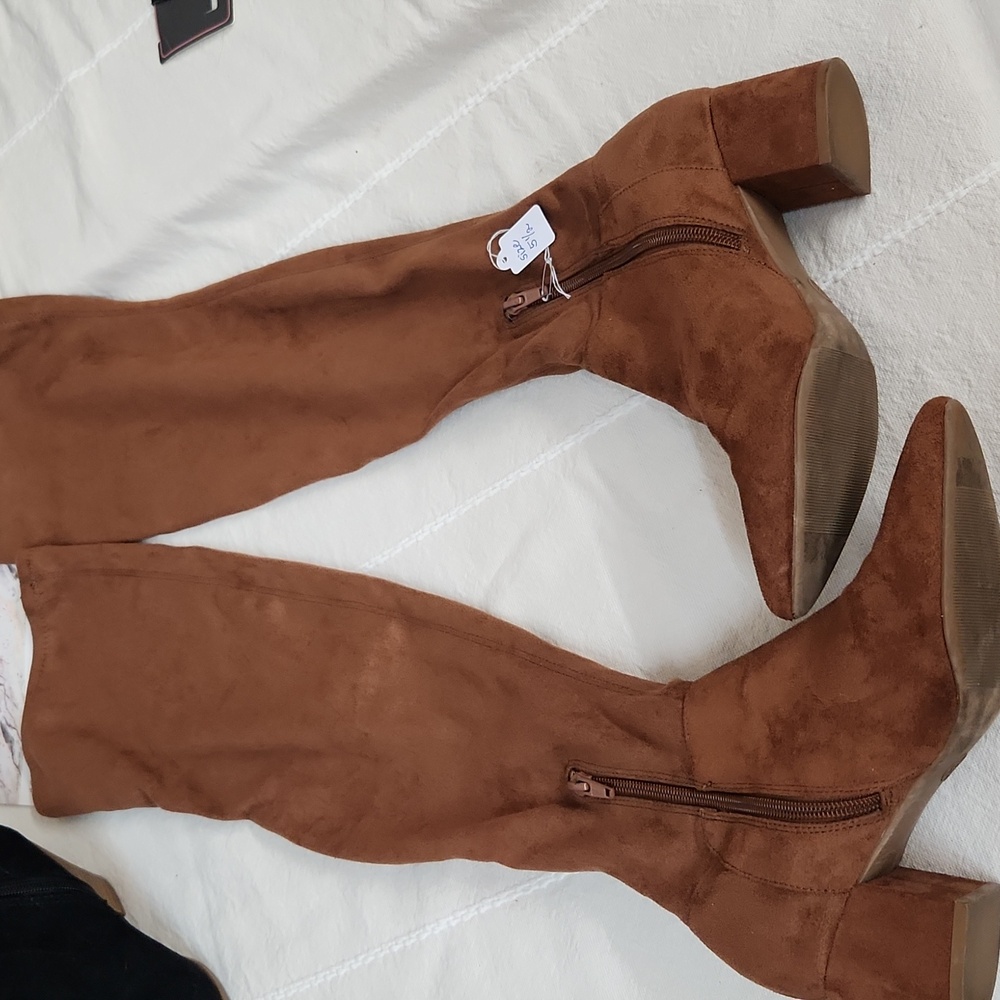 Brown Suede Thigh-High Boots